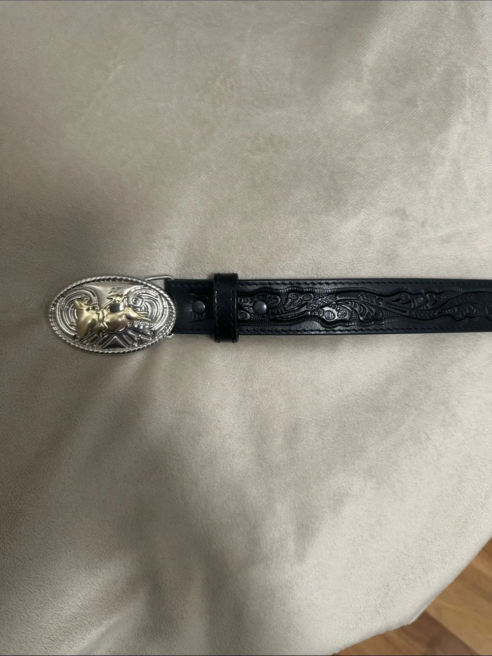 Kids Western Belt with Gold & Silver Rodeo Buckle